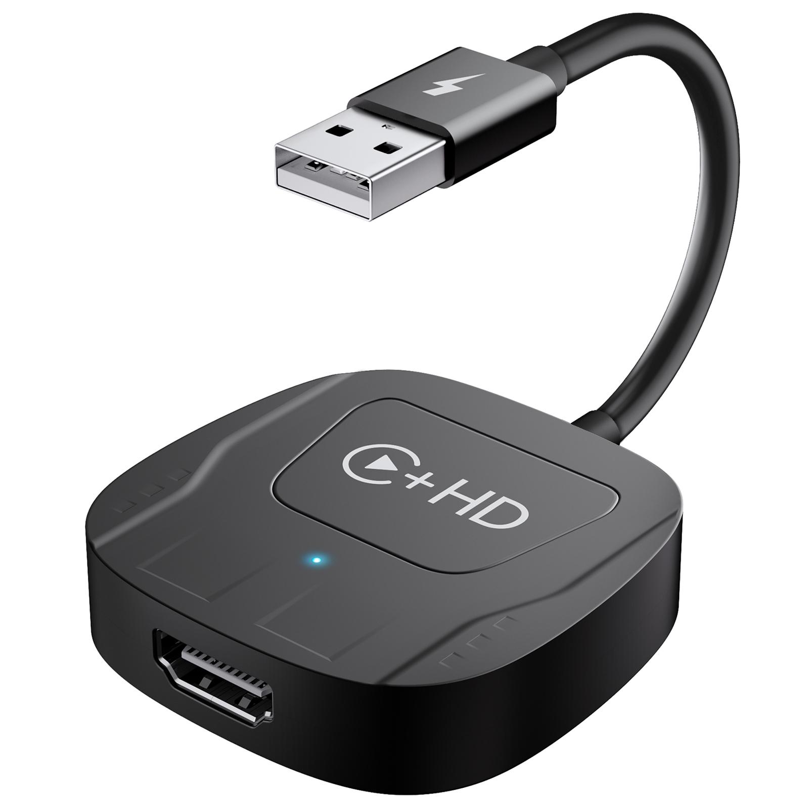 

020-7-1 Провідний до бездротового USB-адаптер Carplay з портом HD Female Мультимедійний плеєр для iPhone Black