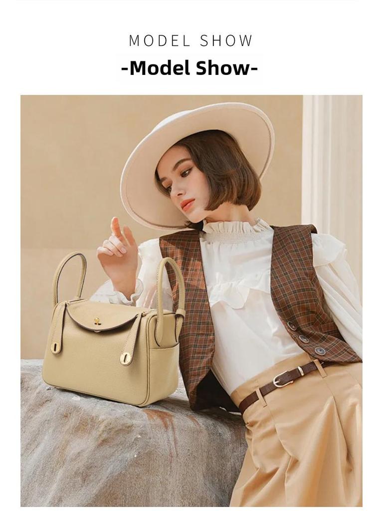 2024 Genuine Leather Lindy Handbag: Stylish, Large-Capacity Shoulder Bag for Women