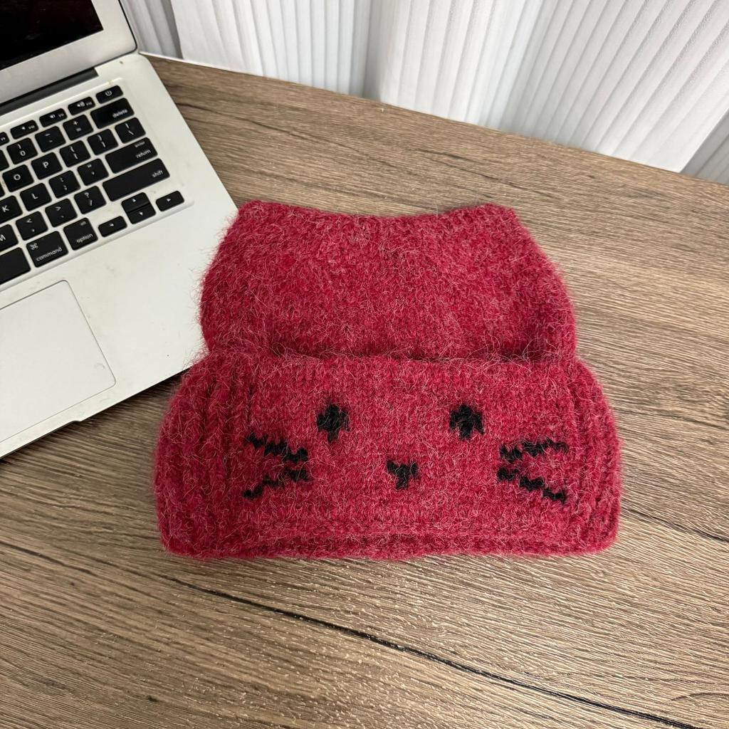 Cute cat ears knitted hat female autumn and winter sweet face small wool hat big head circumference warm ear protection hat