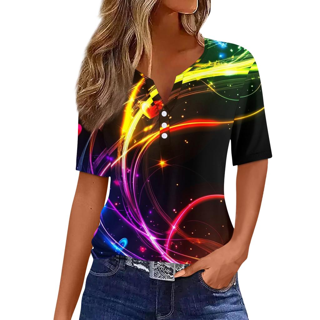 Damen T-Shirt Tee Print Knopf Kurzarm Täglich Wochenende Mode Basic V-Ausschnitt Reguläres Oberteil St. Patrick's Day