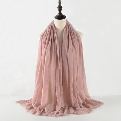 Pleated Cotton-Linen Blend Crinkled Fringed Malaysian Headscarf Shawl