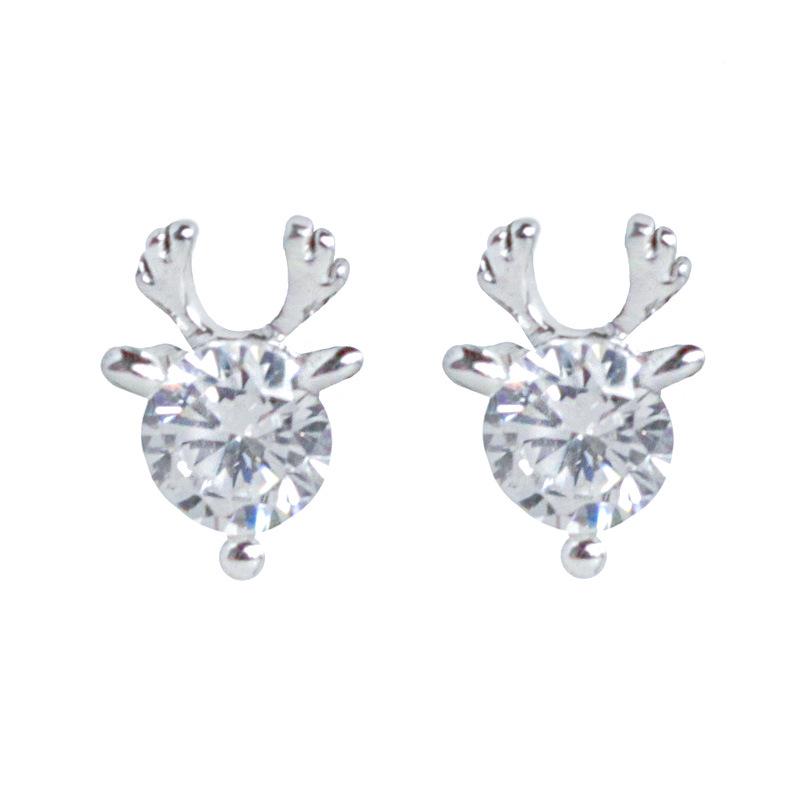 Banyan Tree S925 Silver Deer Antler Diamond Earrings - Korean Style Cute Elk Design for Women