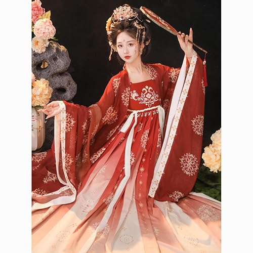 [Hosaku Co., Ltd.] Ancient Hanfu, Classical Beauty, Elegant Chinese Imperial Costume, Cosplay Set, Tang Dynasty Clothes, Haori, Long Skirt, 6-Piece Se