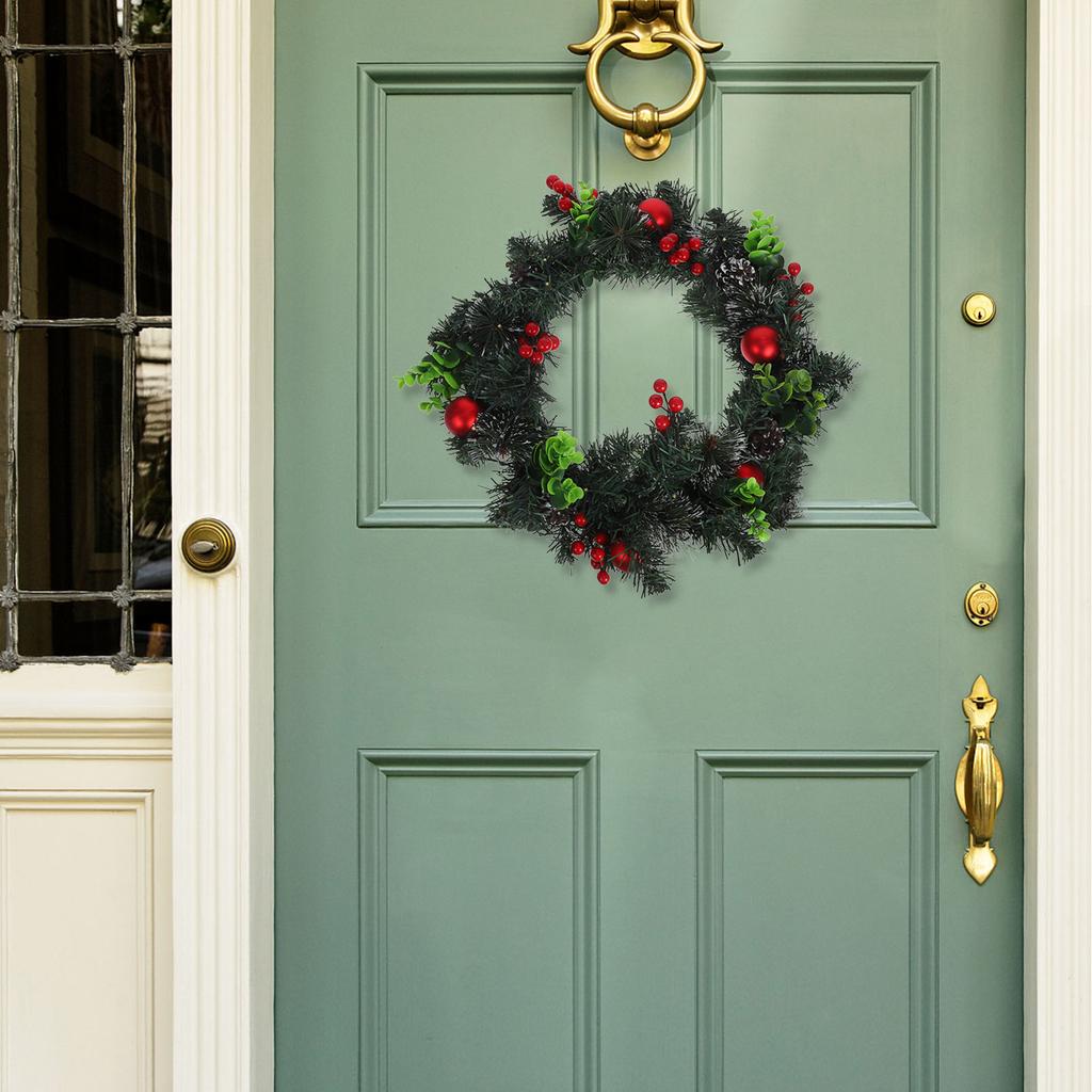Christmas Wreath With Led Lights Red Berries Pine Cones Faux Evergreen For Front Door Wall Fireplace Holiday Decor Outdoor