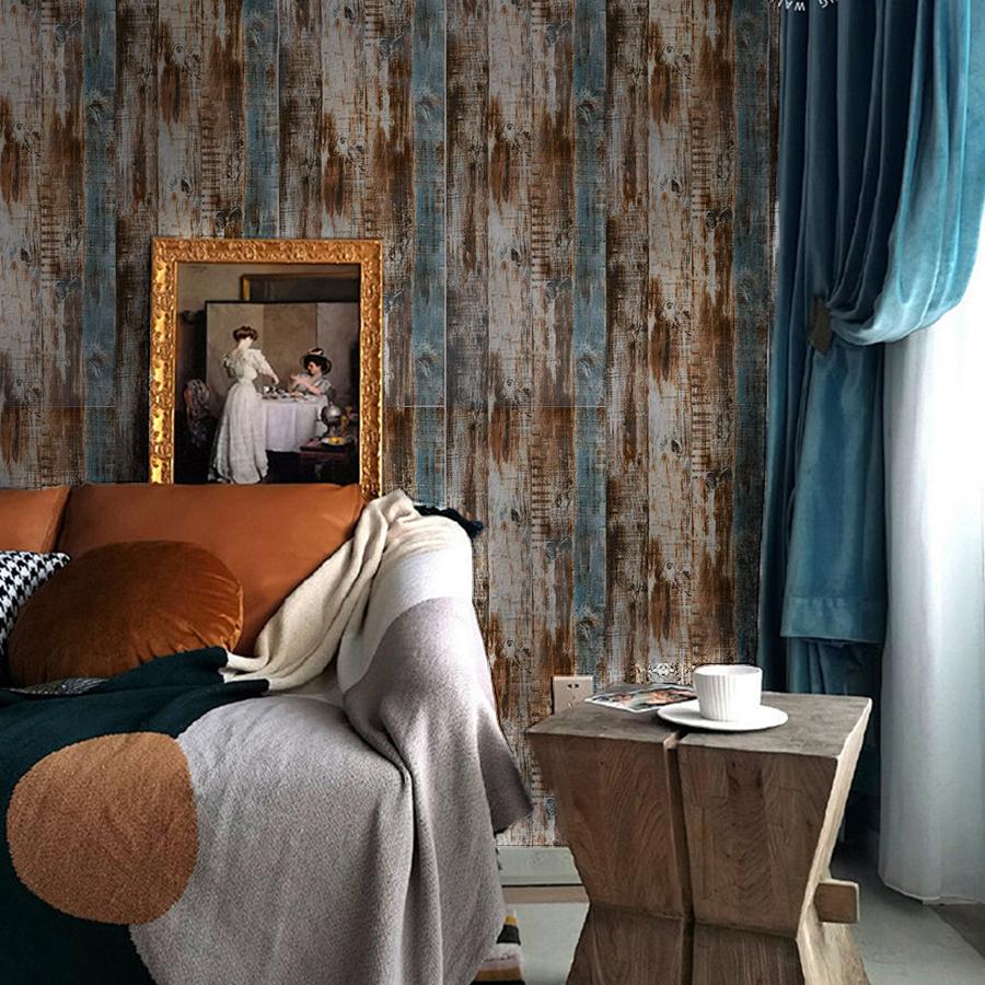 Striped Self-adhesive Wallpaper Bar Restaurant Living Room Wooden Decoration Background Wall PVC Sticker Home Creative Wallpaper