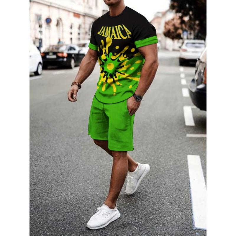 Estate 2025 Nuova Moda Casual Quotidiano Strada Set da Uomo Traspirante per Esterno T-shirt + Pantaloncini Set da 2 pezzi