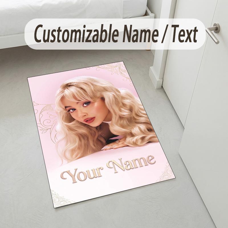 Personalized Crystal Velvet Carpet,Sabrina Carpenter Custom Printed Name, Plush Area Rug For Home Indoor Decor