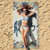 Creative Animal Floral Print Beach Towel, White Horse Deer Bear Pattern Quick Dry Bath Towel, Bohemian Soft Travel Blanket