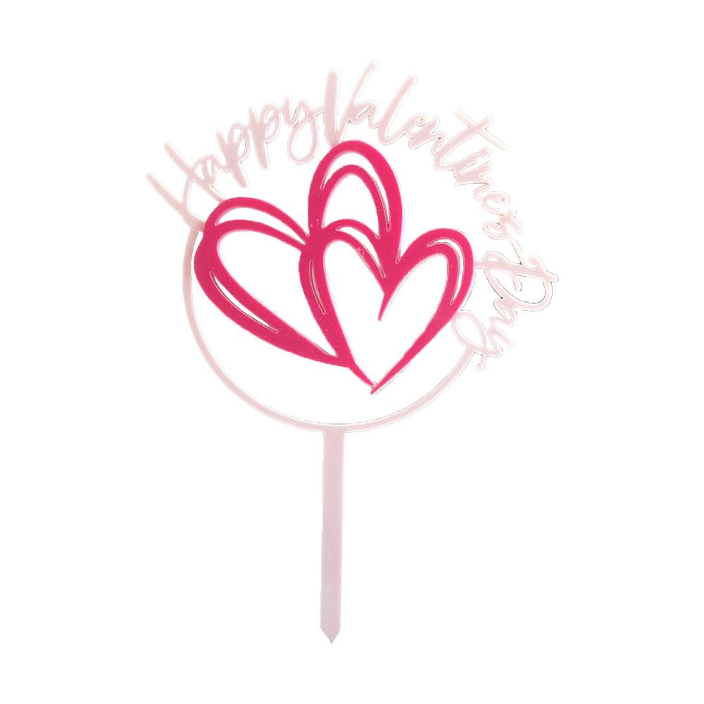 5PCS Acrylic Cake Topper Happy Valentine's Day Cupcake Topper for Wedding Party Cake Decorations Love Heart Dessert Decoration