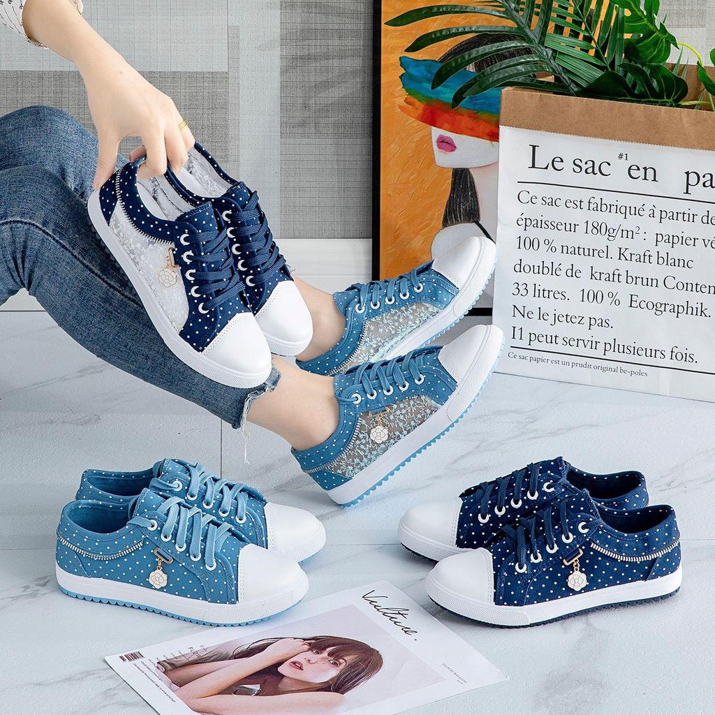 Summer New Women's Hollow Denim Net Shoes Flat Casual Shoes Breathable Shoes Net Shoes