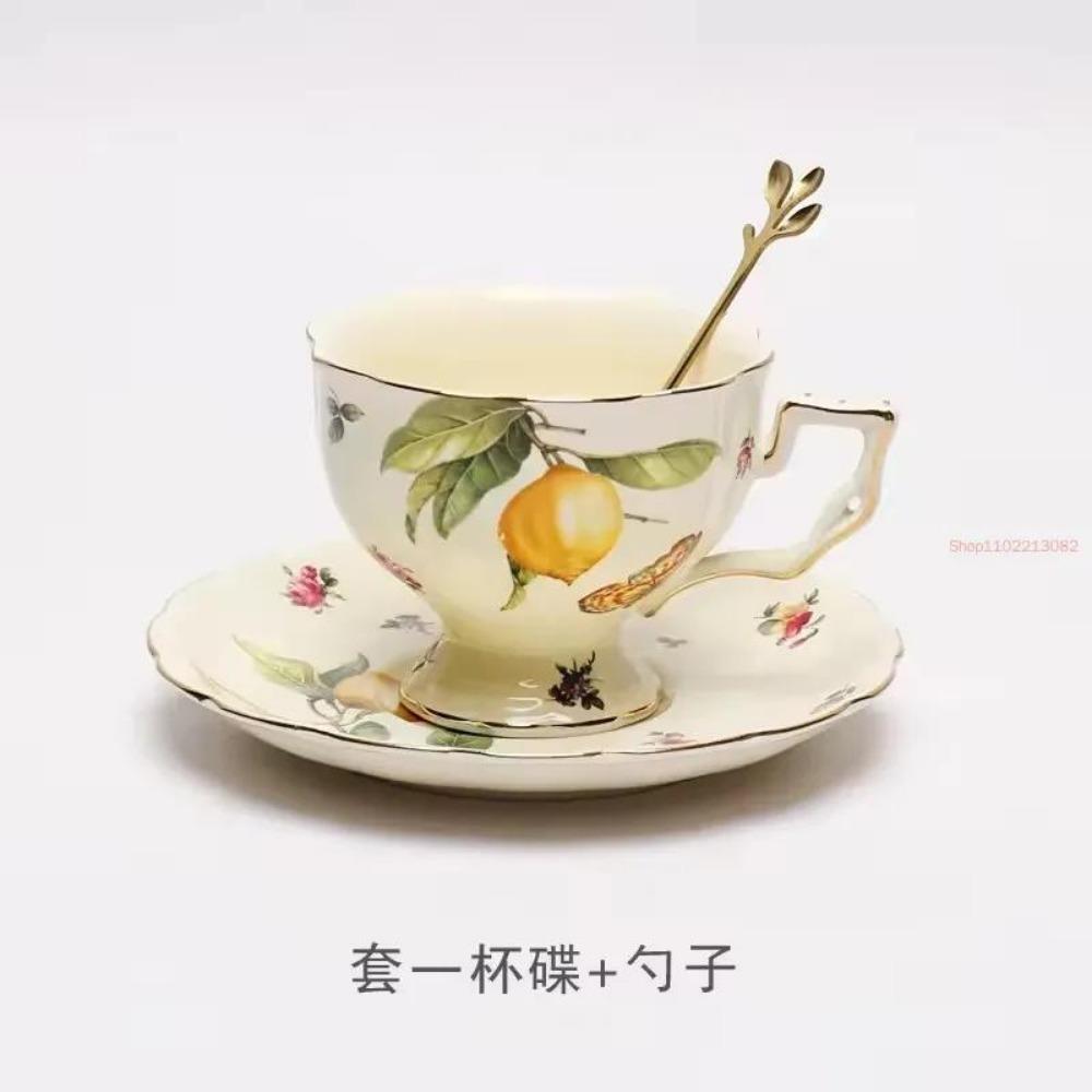 European Style Lemon Pattern Cups, Tea Cup Saucers Steak Plate Bowl Plate Dinnerware, Cute Coffee Mug Afternoon Tea Tableware