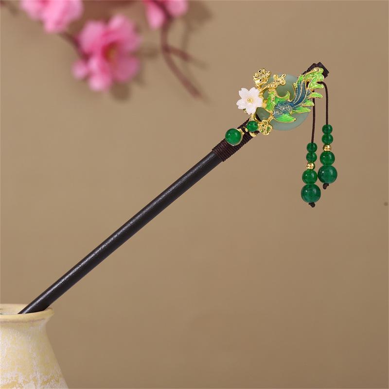 Ancient Style Ebony Imitation Wooden Tassel Hairpin - Hanfu Accessory for Women