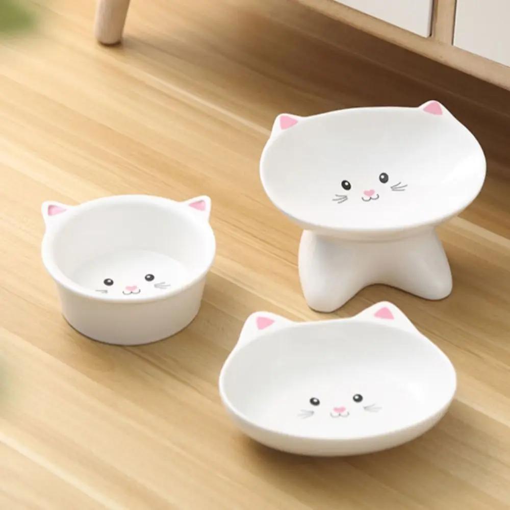 Pet Supplies Ceramic Cat Bowl Creative Cute Dog Food Feeding Basin Multi-use Slanted Mouth Pet High Foot Bowl Kitten Puppy