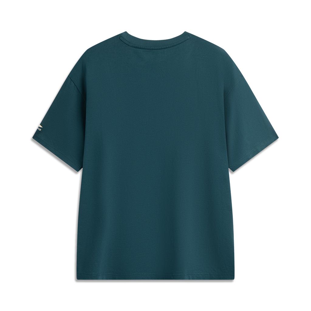 Lining Sports Lifestyle Series Casual Minimalist Solid Color Round Neck Pullover Loose Short Sleeve T-Shirt Unisex T-Shirt Dark-Reef-Green AHSV261-7