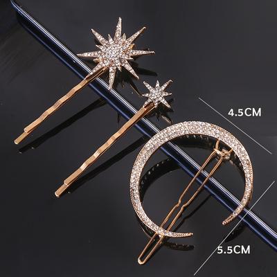 Klasyczna Vintage Metalowa Geometryczna Spinka do Włosów z Cyrkoniami Kryształowy Księżyc Słońce Gwiazda Klips do Włosów Damskie Wsuwki do Włosów Akcesoria Biżuteria