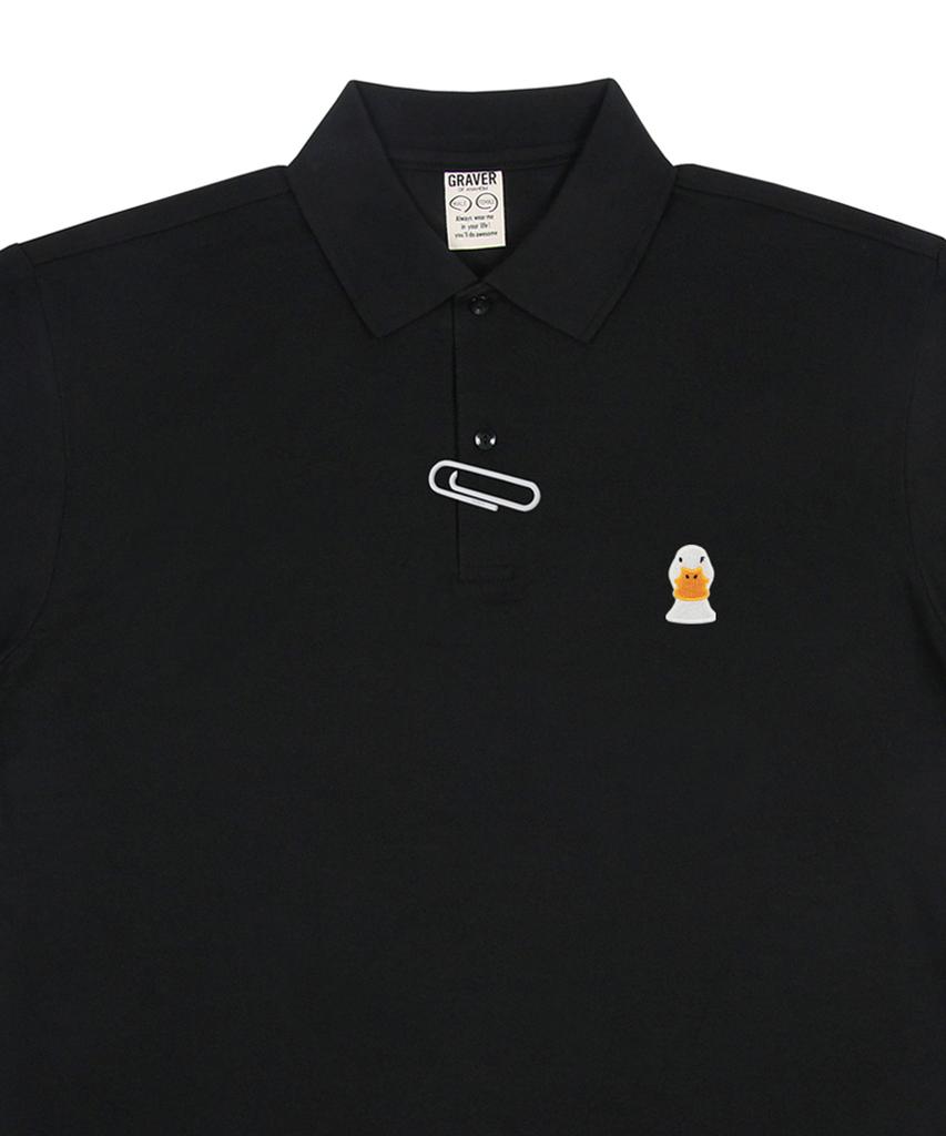 GRAVER [Unisex] Duck Face Embroidered Pique Short Sleeve T-Shirt_Black