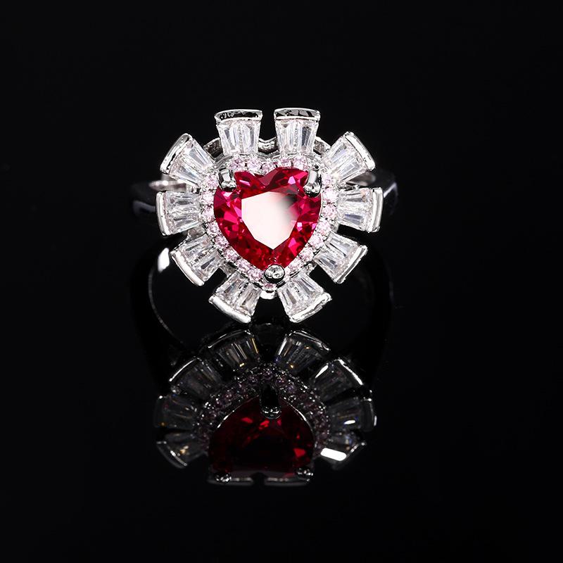 Love Red Corundum Ring Women's Talent European and American Style Light Luxury Versatile Talent Ring