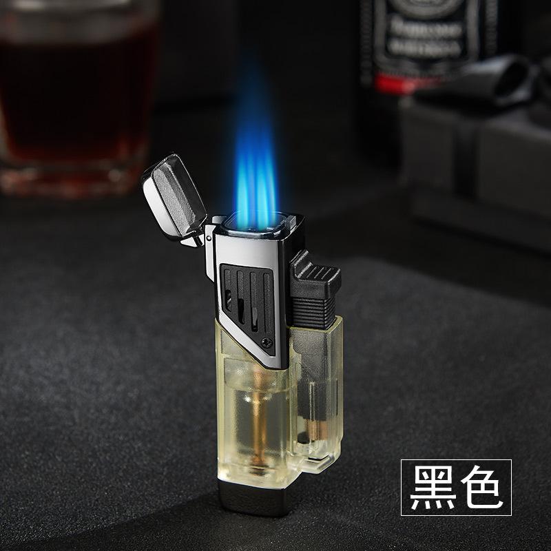 New Four Nozzle Visual Air Chamber Straight Forward Windproof and Waterproof Lighter Cigar Moxibustion Lighting Accessories