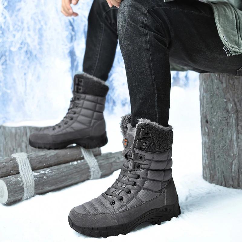 Botas Altas de Invierno para Hombre Botas de Nieve Súper Cálidas Botas de Senderismo Impermeables Parte Superior de Cuero Talla Grande 48 Zapatilla Deportiva Outdoor para Hombre