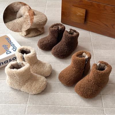 Botas de Nieve Cálidas y Peludas para Niños Niñas Invierno Slip-On Cremallera Lateral Corte Bajo Forro de Algodón Suela TPR