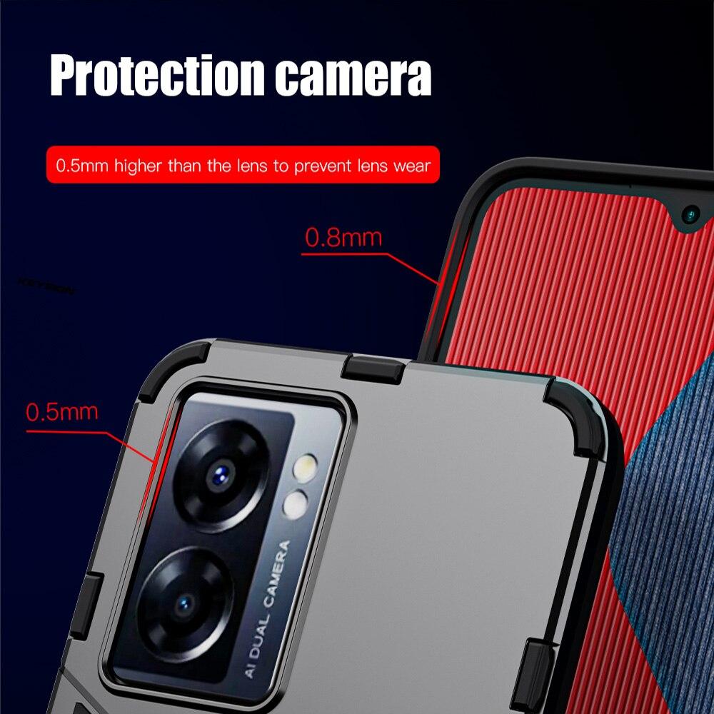 KEYSION Shockproof Armor Case for OPPO A77 5G A57 4G Silicone+PC Metal Ring Stand Phone Back Cover for Realme Q5i V23 5G