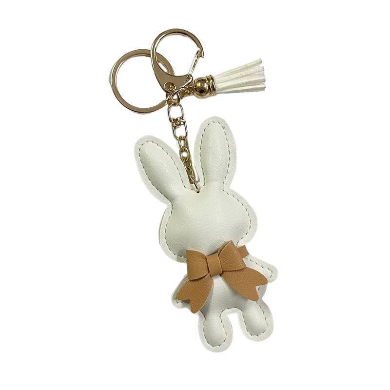 Cute Pu Leather Solid Color Bunny Keychain Creative Bow Bunny Keyring Car Key Holder Pendant Bag Charm Gifts