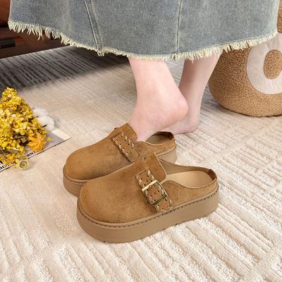 Τεμπέλες παντόφλες με χοντρή σόλα και μύτη τσάντας γυναικείες 2025 φθινόπωρο καινούργιες αύξηση ύψους εξωτερικού χώρου casual με φούστα Boken tow