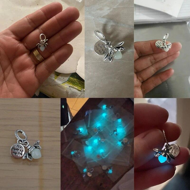 Charms FitFashion 925 Silver Original Bracelet Luminous Firefly Butterfly Turtle Feather Blue Eyes Beads DIY Daily Jewelry Gift