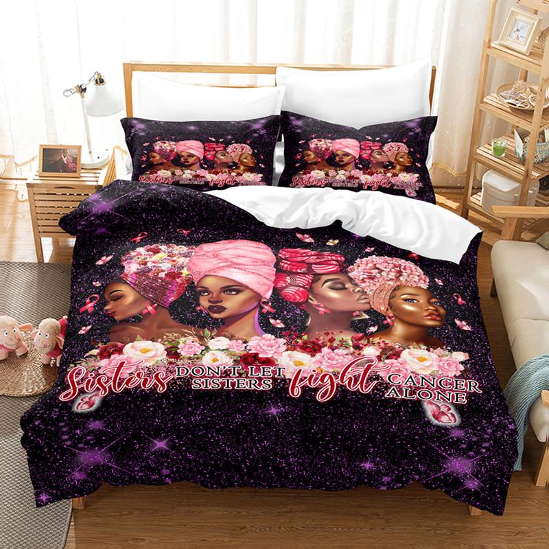 Bed Three-Piece Cartoon Black Girl Series 3D Digital Printing Kit