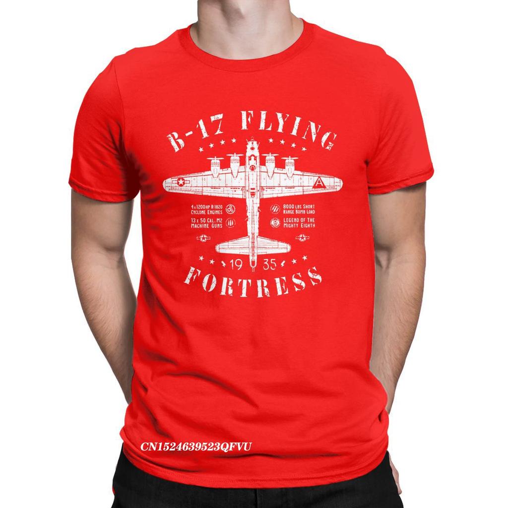 Funny B-17 Flying Fortress T-Shirts For Men Tops T Shirts Fighter Plane WW2 War Pilot Aircraft Airplane Tee Shirt Camisas
