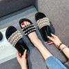 Fashion Big Size 33-44 Women Pearl Beaded Shoes Summer Tweed Slippers Flats Sandals Ladies Rivet Slippers Open Toe Slides Home Pantuflas