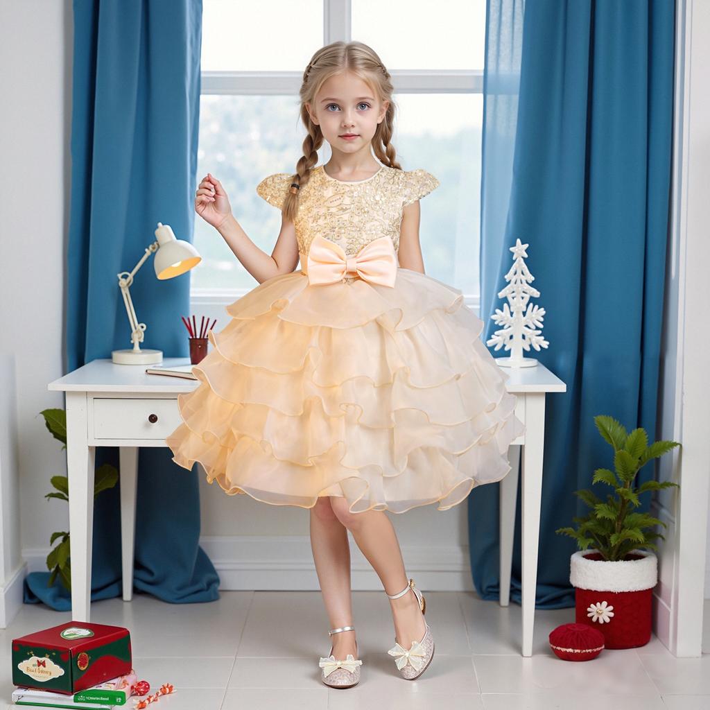 Dívčí šaty Stereoskopická růže Princeznovské šaty Vícevrstvá síťovina Pom Pom Pom Šaty pro družičku na svatbu Oblíbené šaty malé dívky Šaty