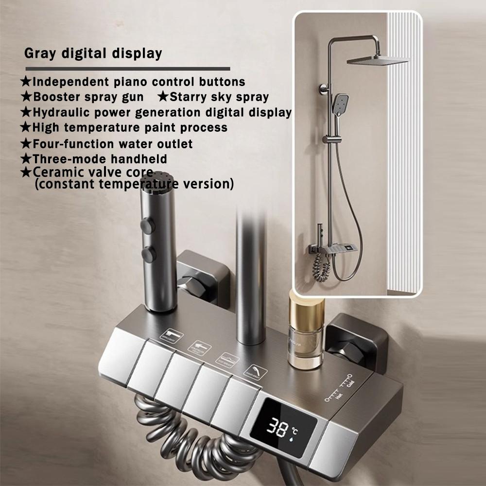 Shower Head Rainshower head Button Switch Design Hot and Cold Digital Display Rainfall Shower Brass Shower Set Shower Bathroom Shower Mixer Grey Thermostatic