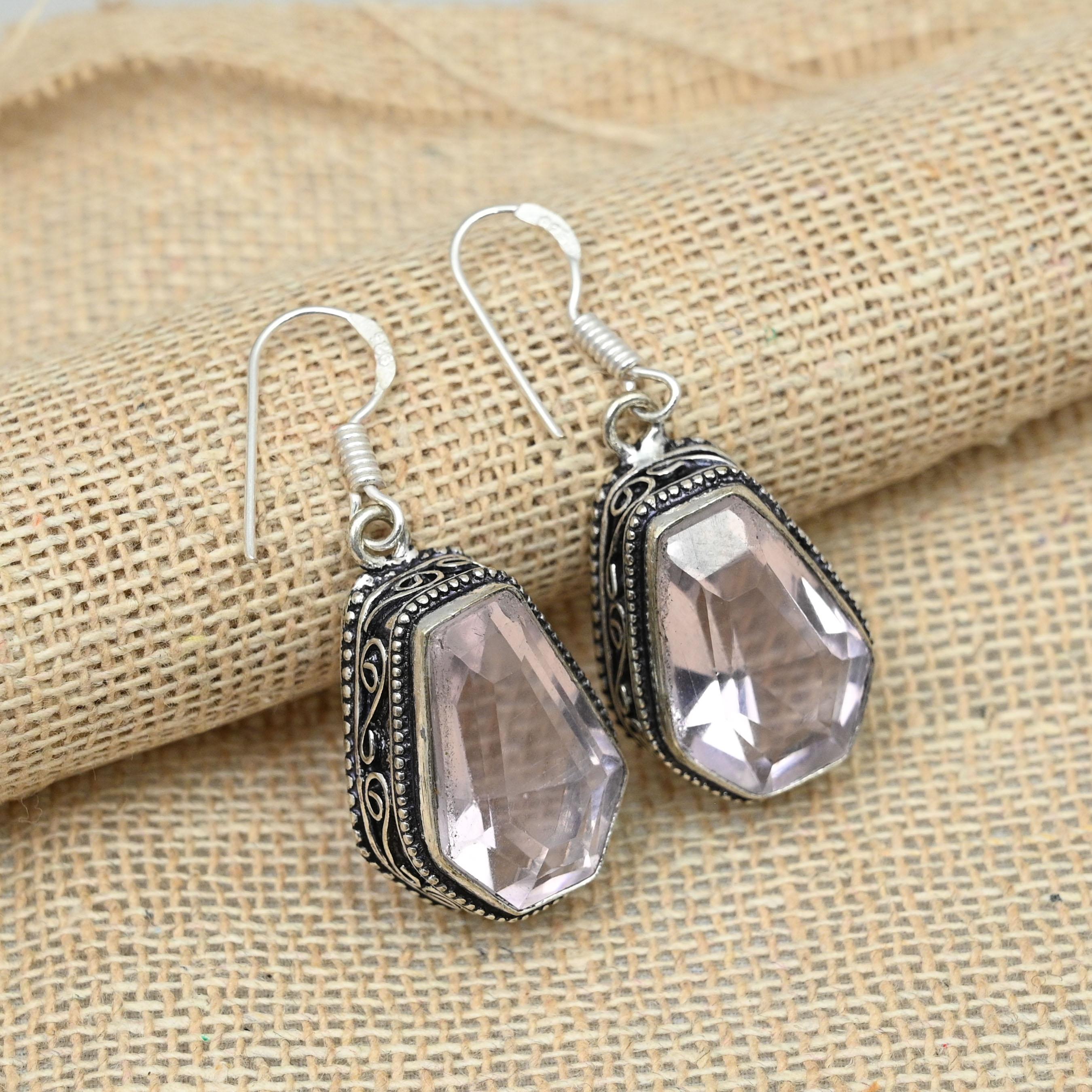 

Розовый кунцит, драгоценный камень, стерлинговое серебро 925 пробы, винтажные серьги ручной работы, ювелирные изделия для подарков 1.57 Inches розовый