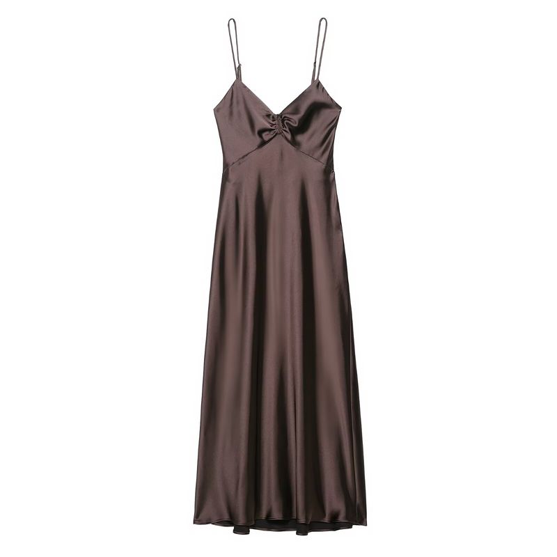 

Kaslead New Women clothes Western Style Pleat Silk Satin Texture Midi Dress 8394331 Image color L