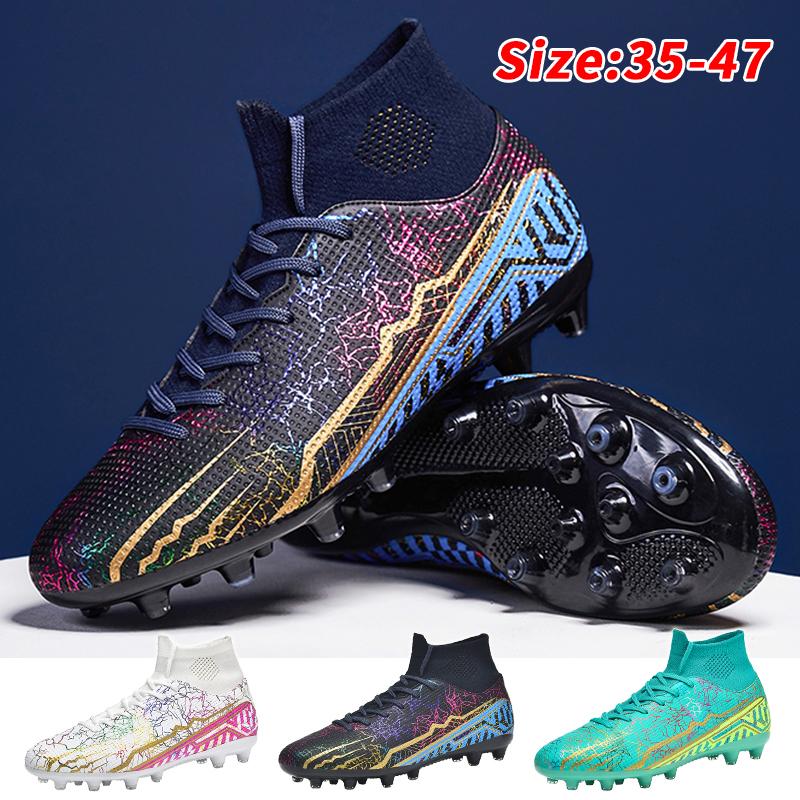 Men Football Boots Long Spikes High Ankle Soccer Shoes AG/TF Kids Outdoor Grass Cleats Soccer Boots Training Sport Football Shoes