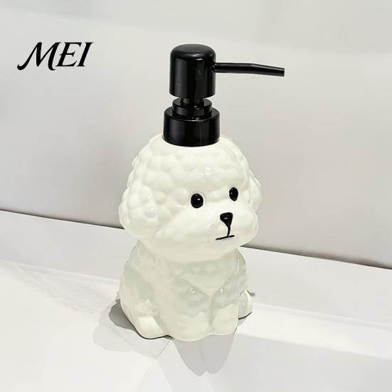Dispenser Sapone Liquido 400ML Cane in Ceramica con Pompa in Plastica, Forma di Cucciolo Contenitore Ricaricabile con Pompa per Lozione Liquida, Vuoto per Doccia