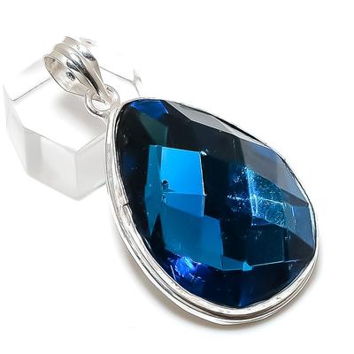 Natural London Blue Topaz Handmade 925 Sterling Silver Gift Pendant 2.01" L0P02