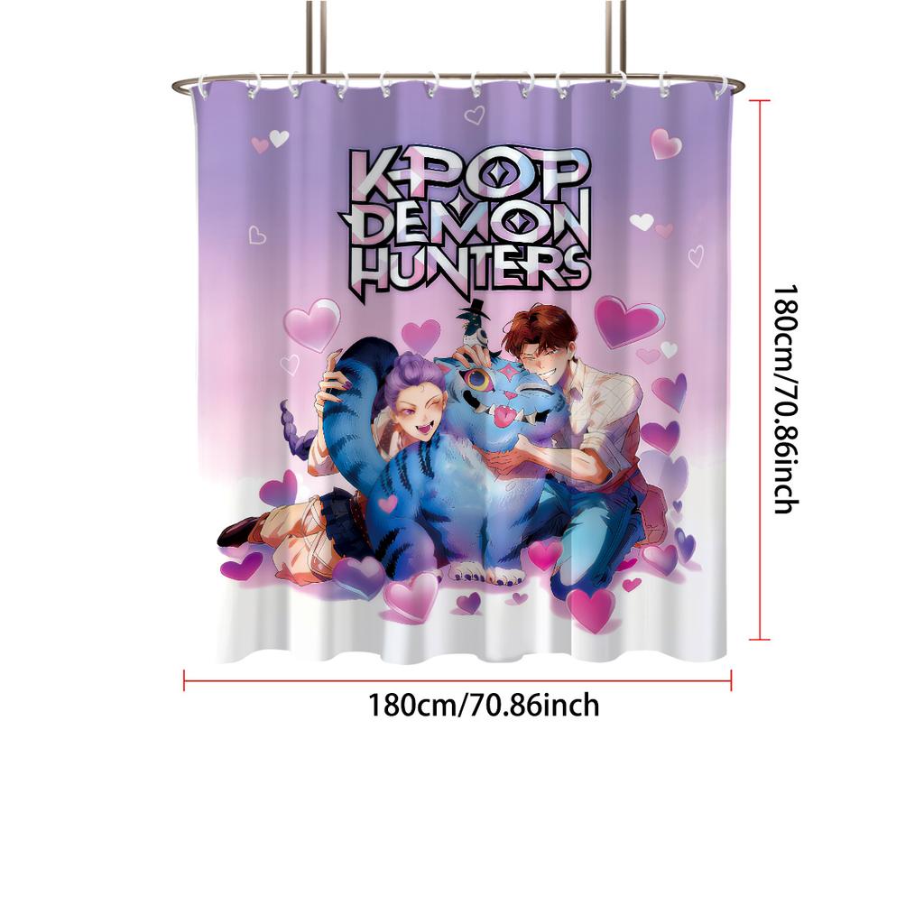 1 Stück K-Pop Dämonenjäger Druck Wasserdichter Duschvorhang Mehrere Größen Sichtschutz Hängevorhang und 12 Haken Einfache Installation