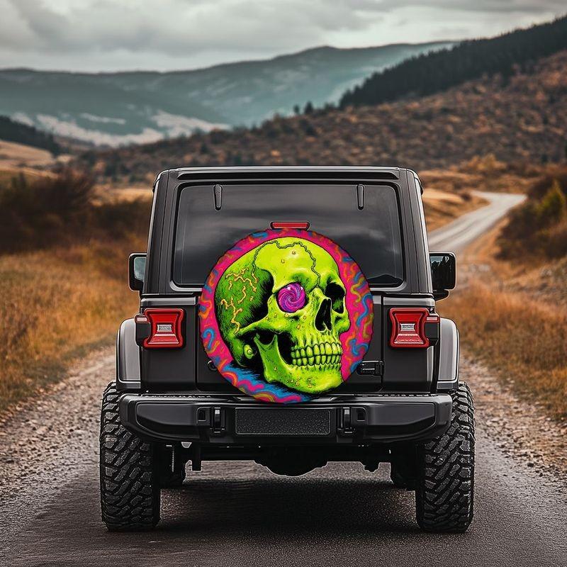 Psychedelic Skull Tire Cover Polyester Waterproof Sun Protection Spare Wheel Protector for SUV Truck