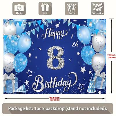 2D Glitzer Blau Alles Gute zum 8. Geburtstag Hintergrund Banner für Kinder Partyzubehör