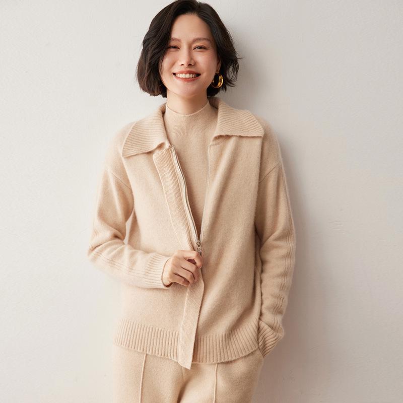 Korean Style Women's Loose Cashmere Cardigan with Zipper