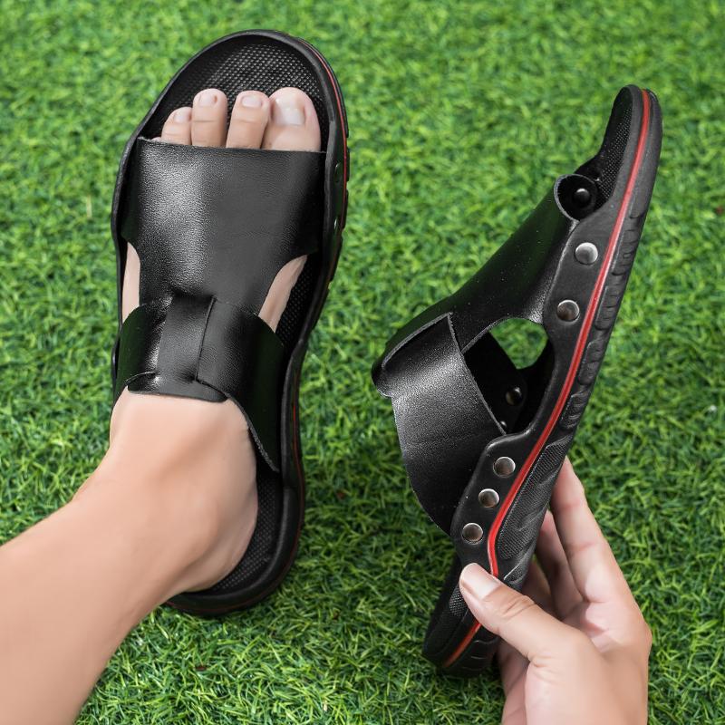 Men Slippers Outdoor Summer Brown Sandals Yellow Open Toe Beach Shoes Plus Size for Father