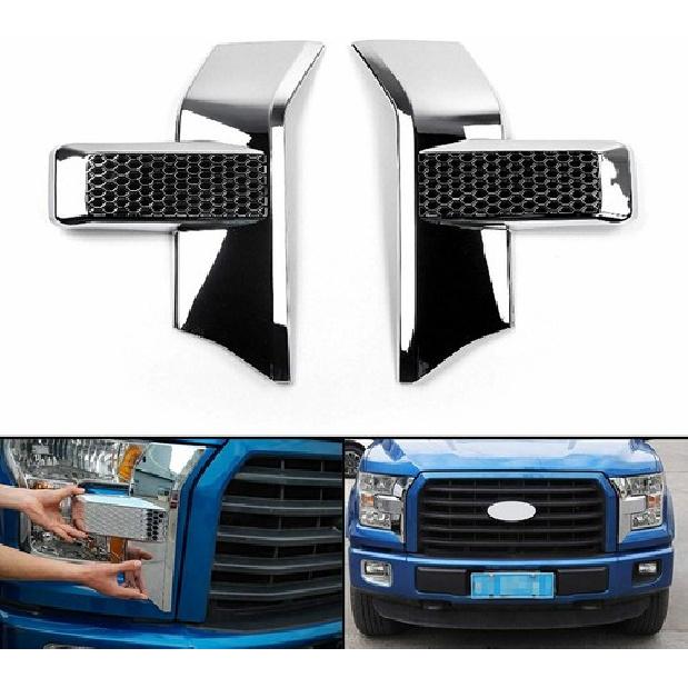 Car Front Bumper Headlight & Grille Cover Trim Bezels For Ford F150 2015+ Chrome