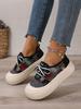 Women's Canvas Shoes round Toe Breathable Summer Lace Sporty Low Heel Casual White Sneakers Comfortable Rubber Outsole