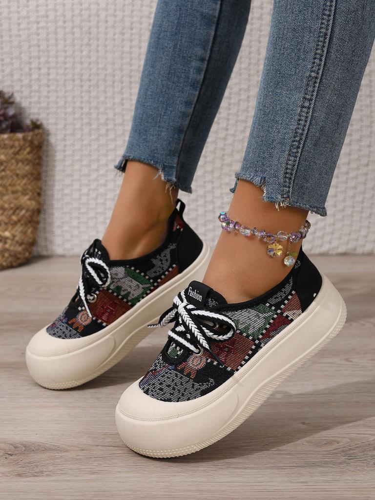 Women's Canvas Shoes round Toe Breathable Summer Lace Sporty Low Heel Casual White Sneakers Comfortable Rubber Outsole