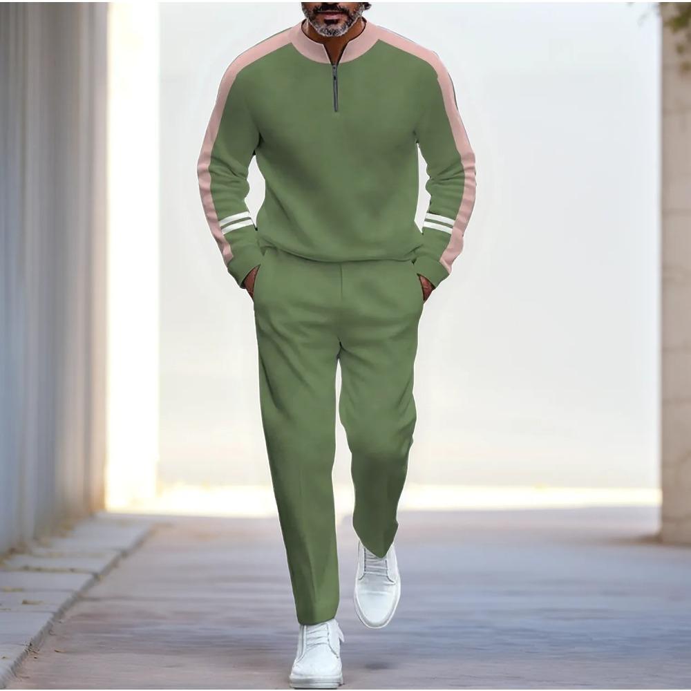 Spring Autumn Fashion Streetwear Men's Long-Sleeved Half-Zipper Stand-Up Collar Trousers Sportswear Men's Clothing Two-Piece set