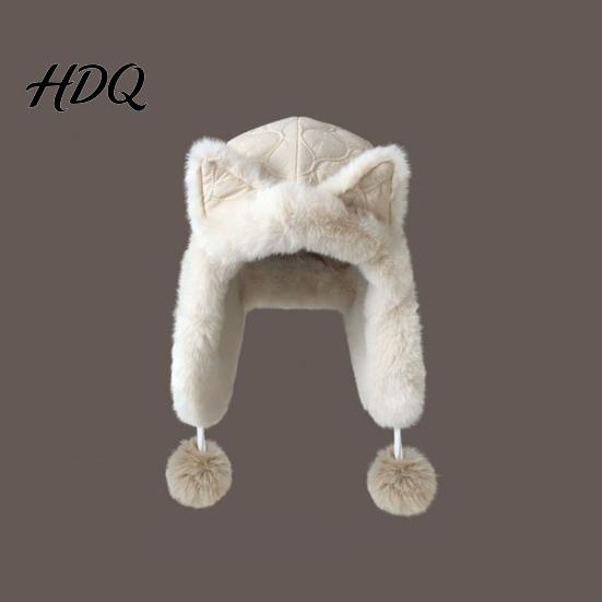 Outdoor Activity Thermal Cap Women Trapper Hat with Ear Flaps Cute Fox Ears Fleece Lined Winter Hat Warm Fuzzy Windproof for Cold Weather Walking