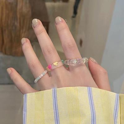 3Pcs Rings for Women Vintage Beaded Elastic Joint Ring Set Small Fresh Jewelry Girls Temperament Fashion Accessories