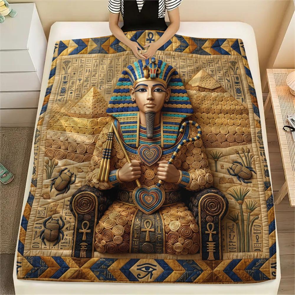 1Pc Egpyt Liberty Statue Patchwork Print Flannel Blanket High Quality Warm Comfortable Cover for All Seasons Perfect for Gifts Home Decor